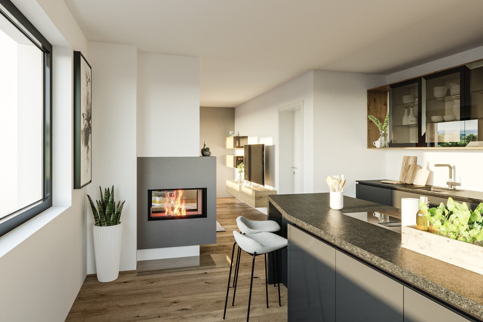 Durchsicht Kachelofen für modernes Design