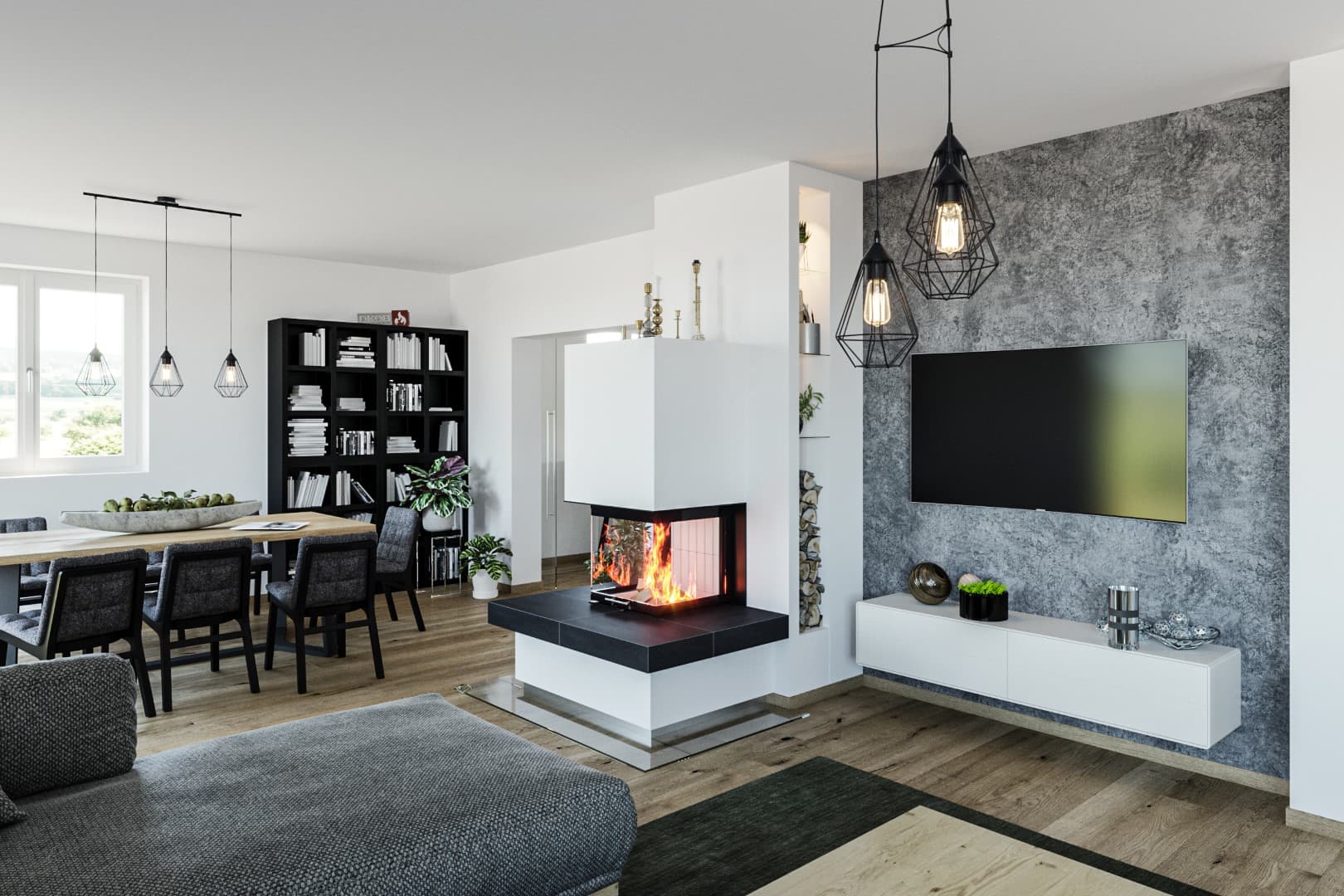 Moderner Kachelofen mit Panoramasicht